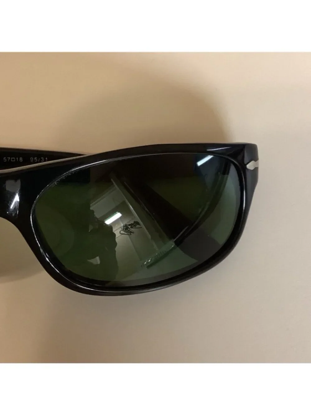 Persol 2604-S Vintage Sunglasses Oval Wrapped 57-18 Black Gloss/ Green Lens,Used
